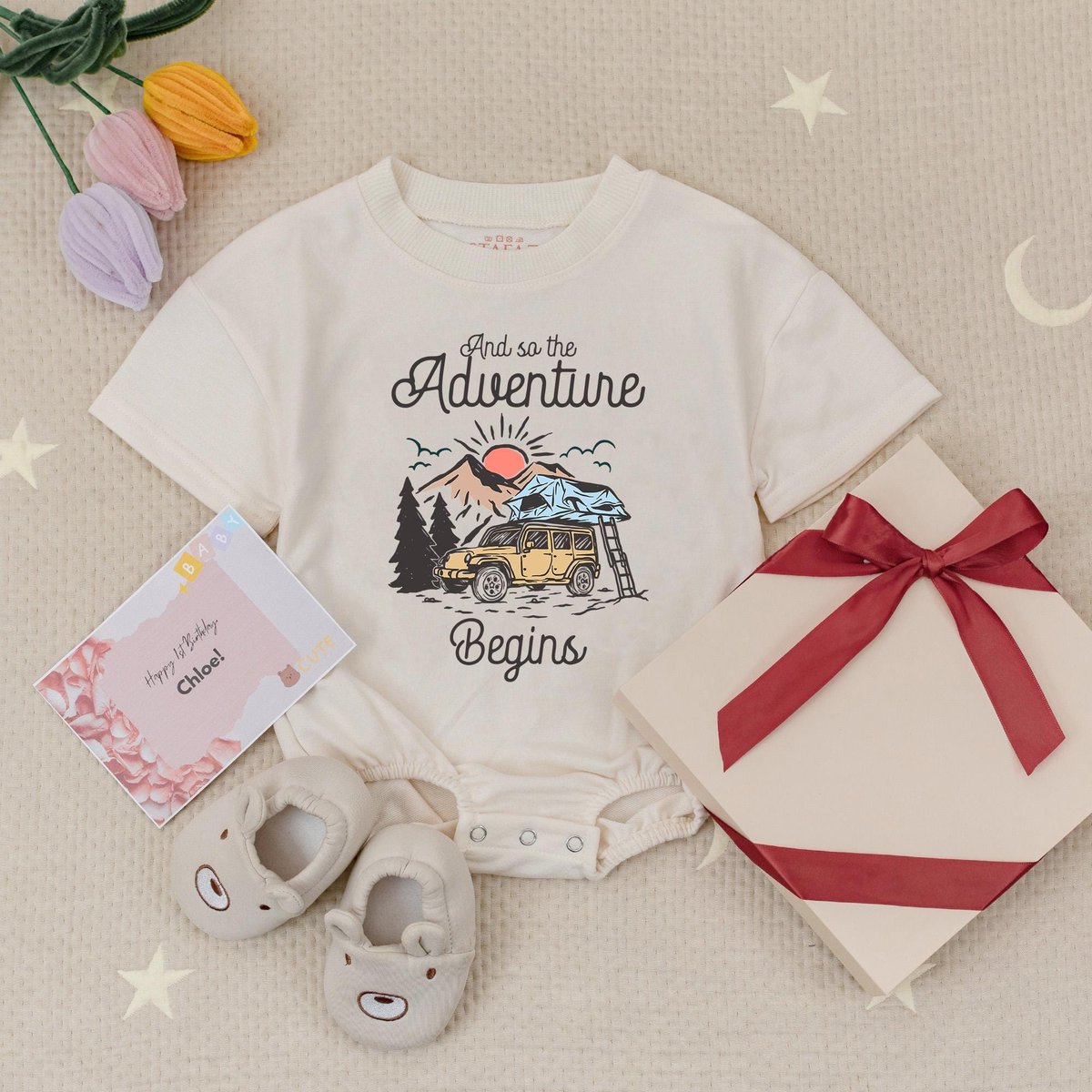 And So The Adventure Begins Baby Romper Retro Announcement Babysuit Camping Natural Babysuit Baby Sh