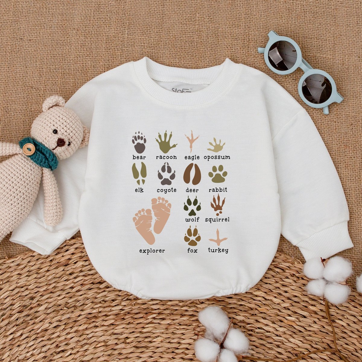 Animal Track Prints Baby Romper Adventure Baby Bodysuit Wild Animal Paw Tracks Explorer Baby Clothes 170