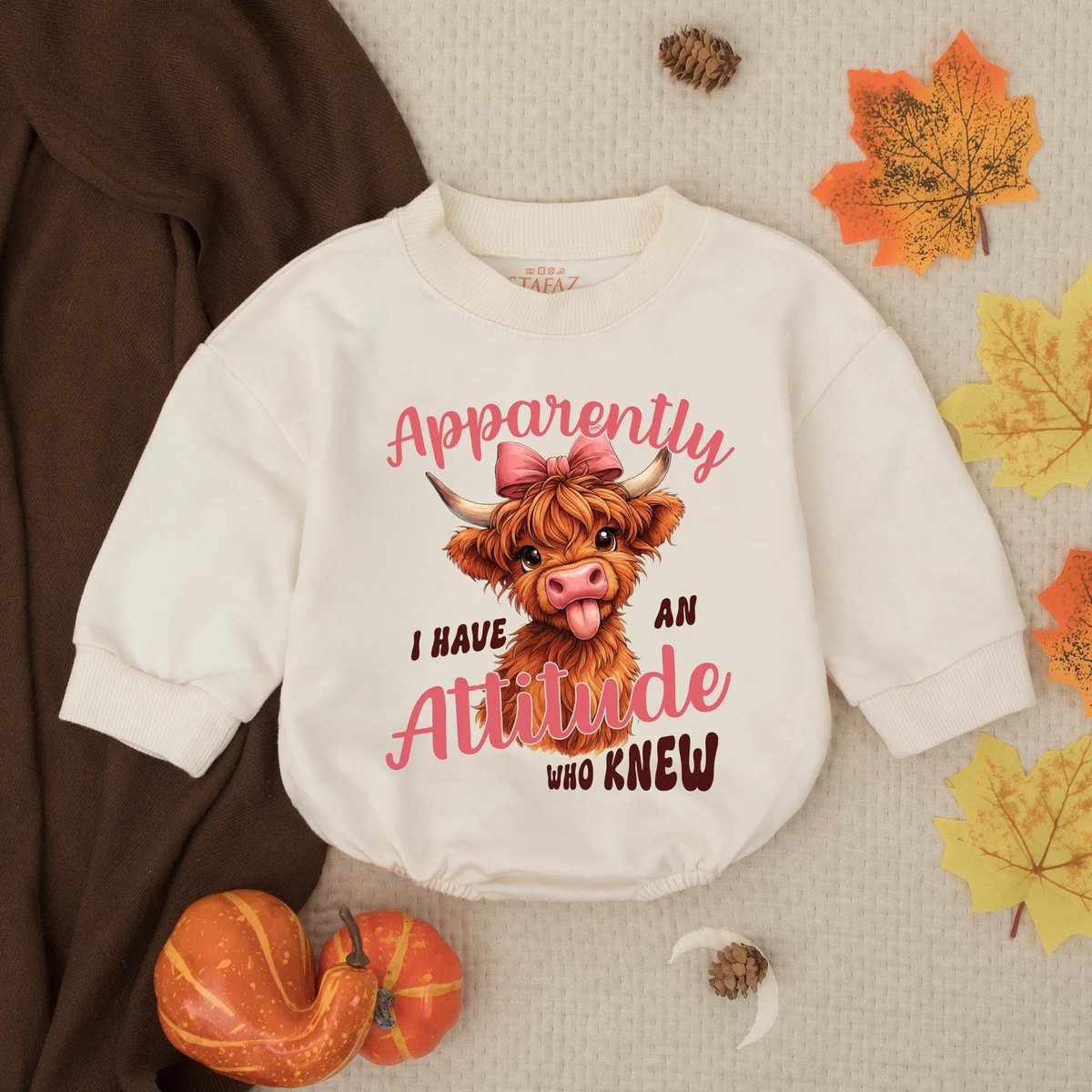 Apparently I Have An Attitude Who Knew Bubble Romper Highland Cows Funny Girl Clothes Country Sweats