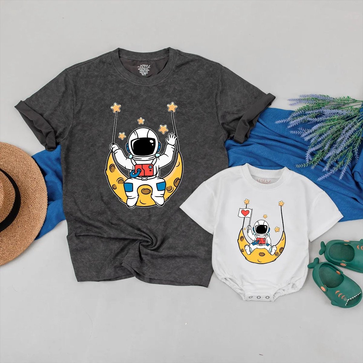 Astronaut Swinging Baby Bodysuit Matching Mommy and Me Space Adventure Shirts Cute Spaced Themed Out 430
