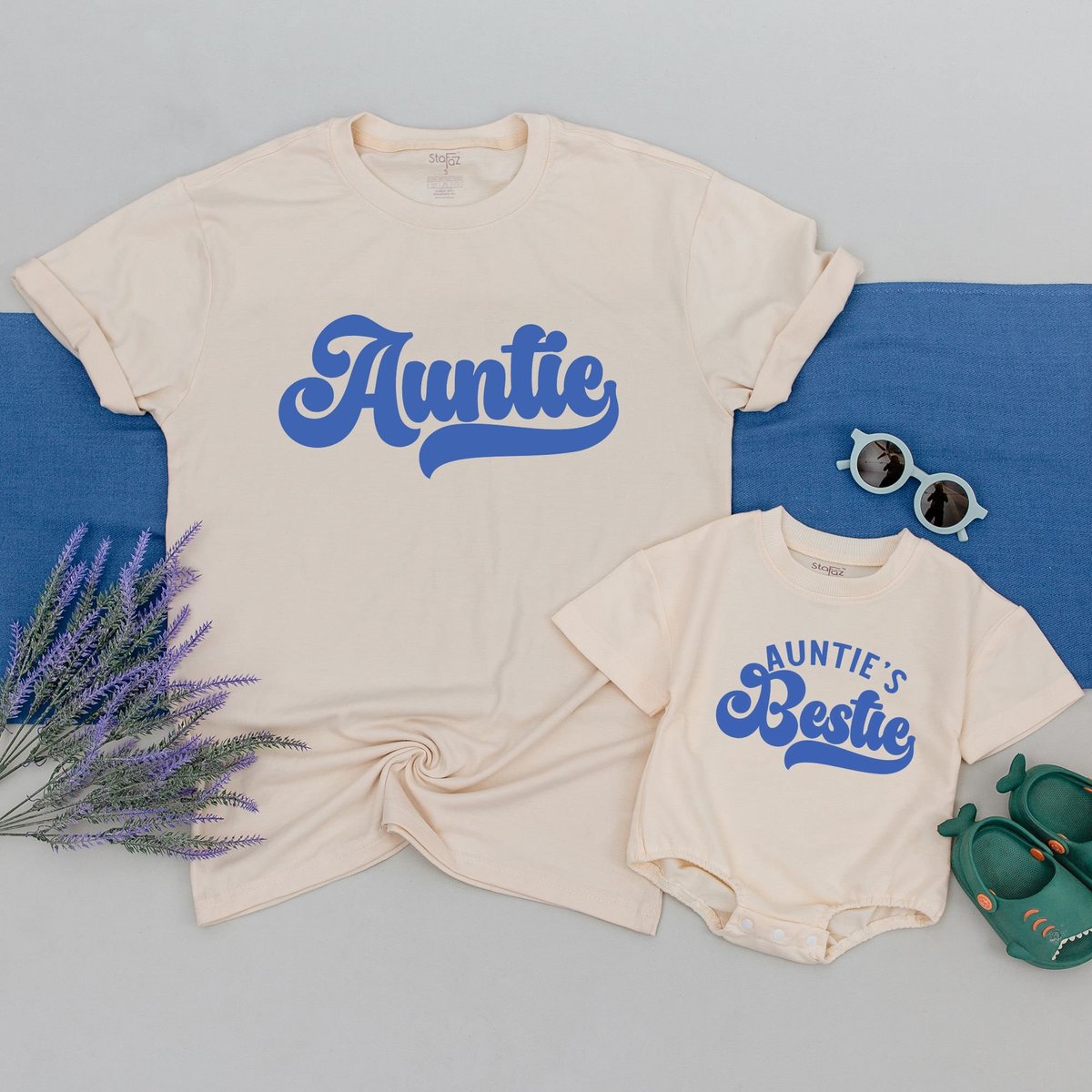 Auntie and Auntie's Bestie shirts Custom Matching Family shirt Baby Shower Gift Cute Kid shirt Aunt 169