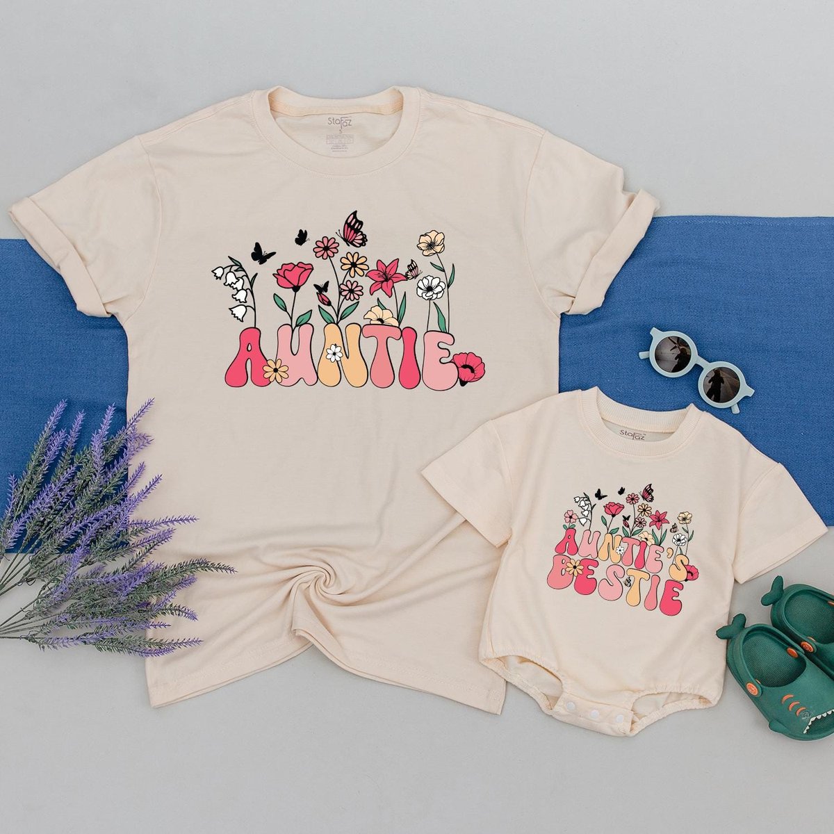 Auntie and Auntie's Bestie shirts Custom Matching Family shirt Wildflower Shirt Cute Kid shirt Aunt 177