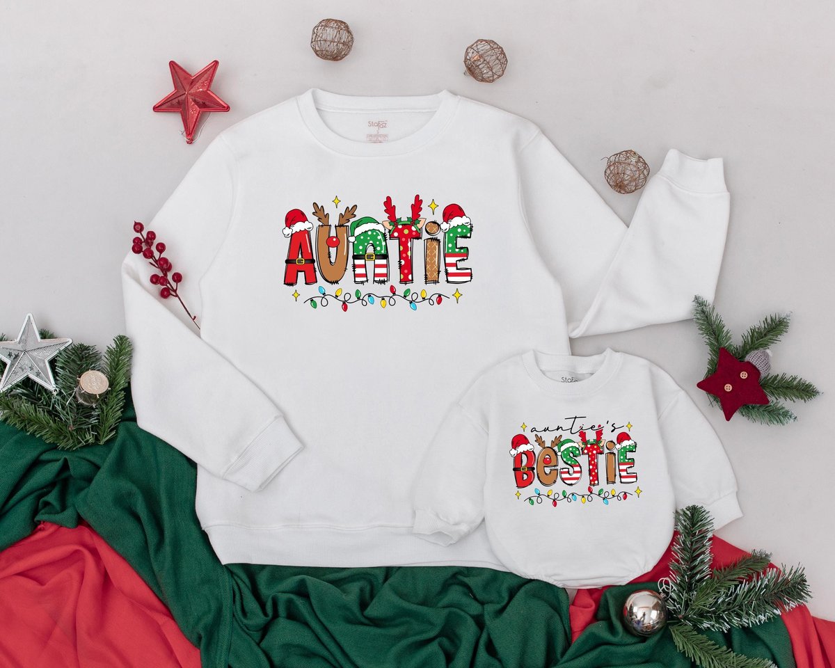 Auntie and Auntie's Bestie Sweatshirts Christmas Outfit Auntie Me Sweatshirts Aunt Niece Sweaters G 182