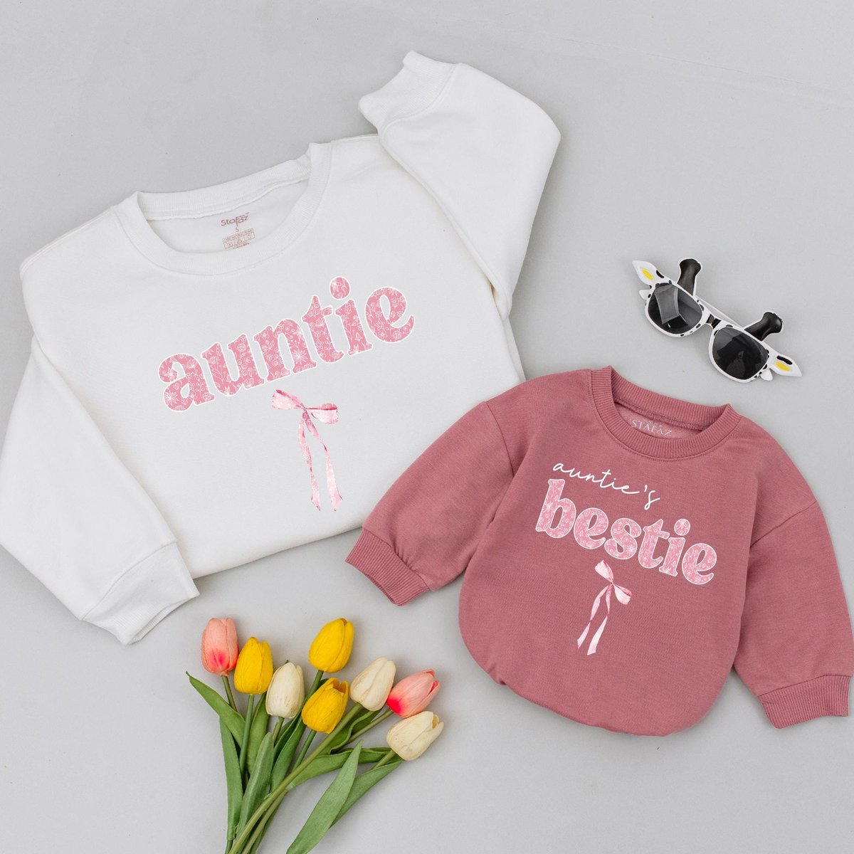 Auntie And Auntie's Bestie Sweatshirt Aunt And Aunt's Bestie Shirts Aunt Niece Bow Outfit Aunt And 434