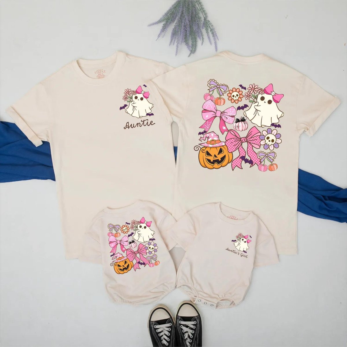 Auntie and Auntie's Girl Halloween Shirt Cute Ghost Family Shirt Spooky Season Outfit Halloween Fam 433
