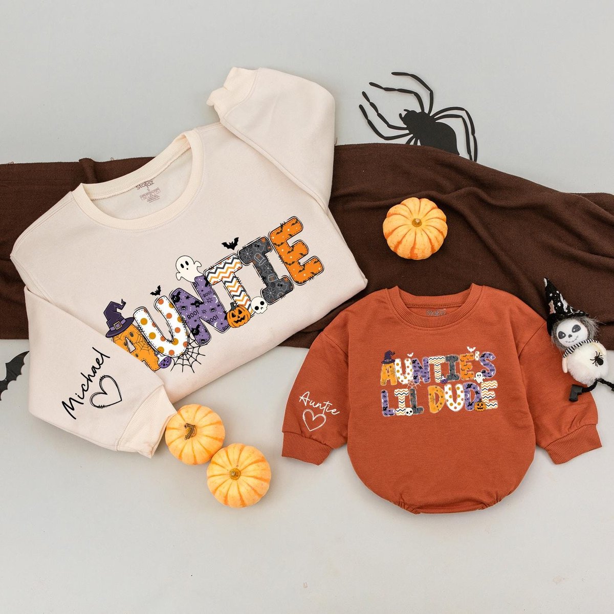 Auntie and Auntie's lil dude Halloween Sweatshirts Halloween Matching Sweater Auntie Niece Nephew C 435