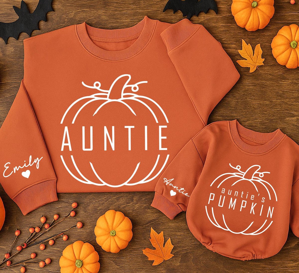 Auntie and Auntie's Pumpkin Sweatshirts Auntie and Me Sweater Matching Family Pumpkin Season Fall G 433