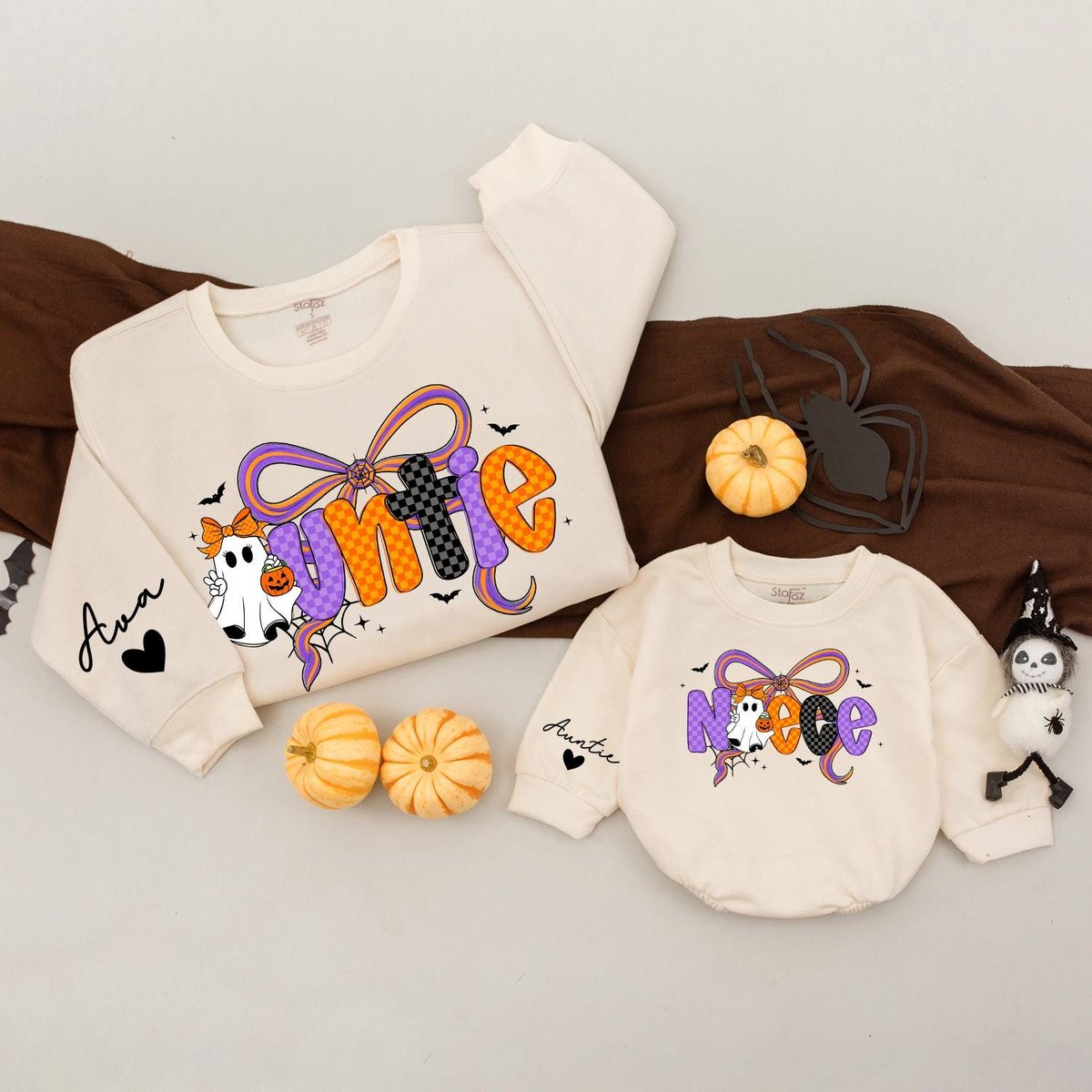 Auntie Niece Halloween Matching Sweatshirts Halloween Family Sweater Auntie Niece Nephew Custom Hall 435