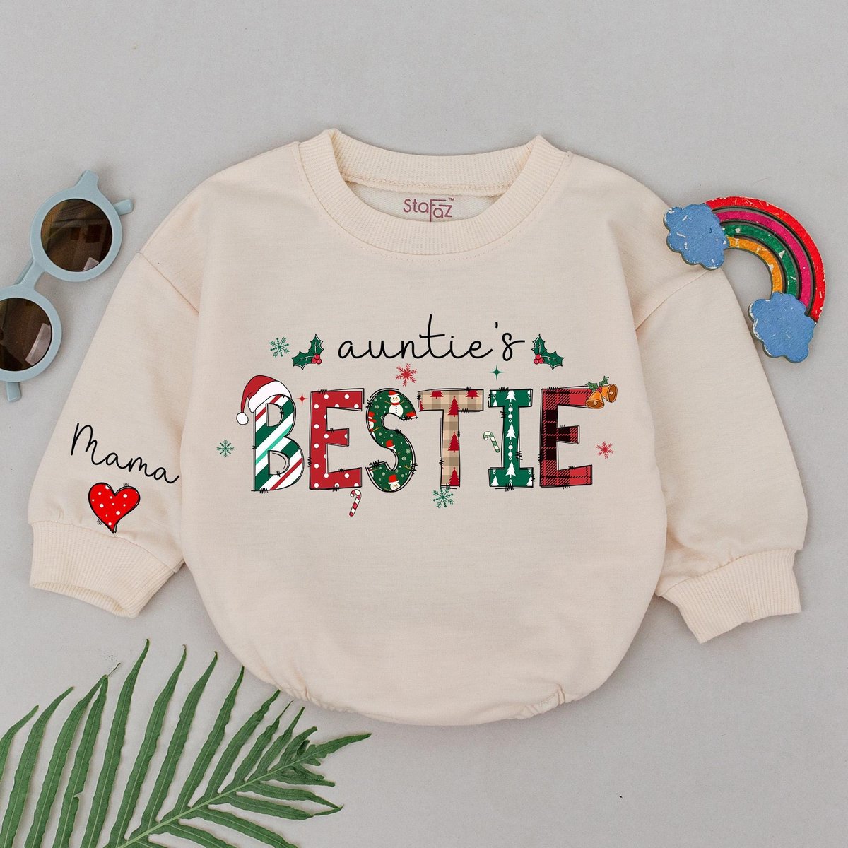 Auntie' Bestie Romper 1st Christmas Baby Romper Baby Shower Gift Christmas Outfits Newborn for Girl