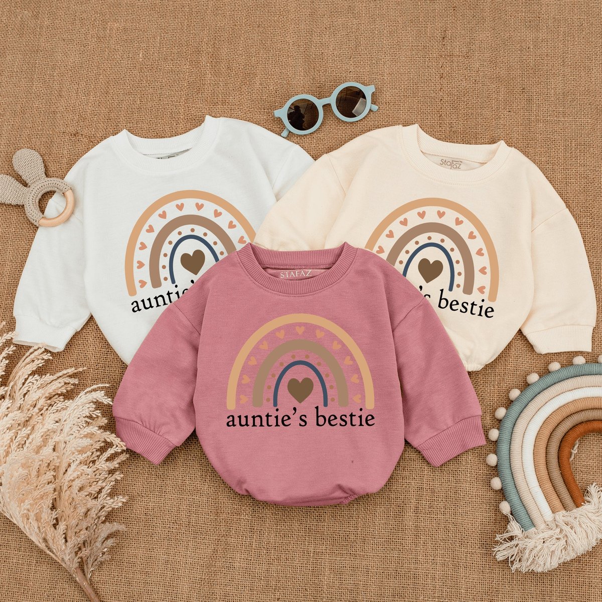 Auntie's Bestie Rainbow Romper Baby Romper Newborn Romper Gift from Aunt Auntie Baby Shirt Pregnanc 167