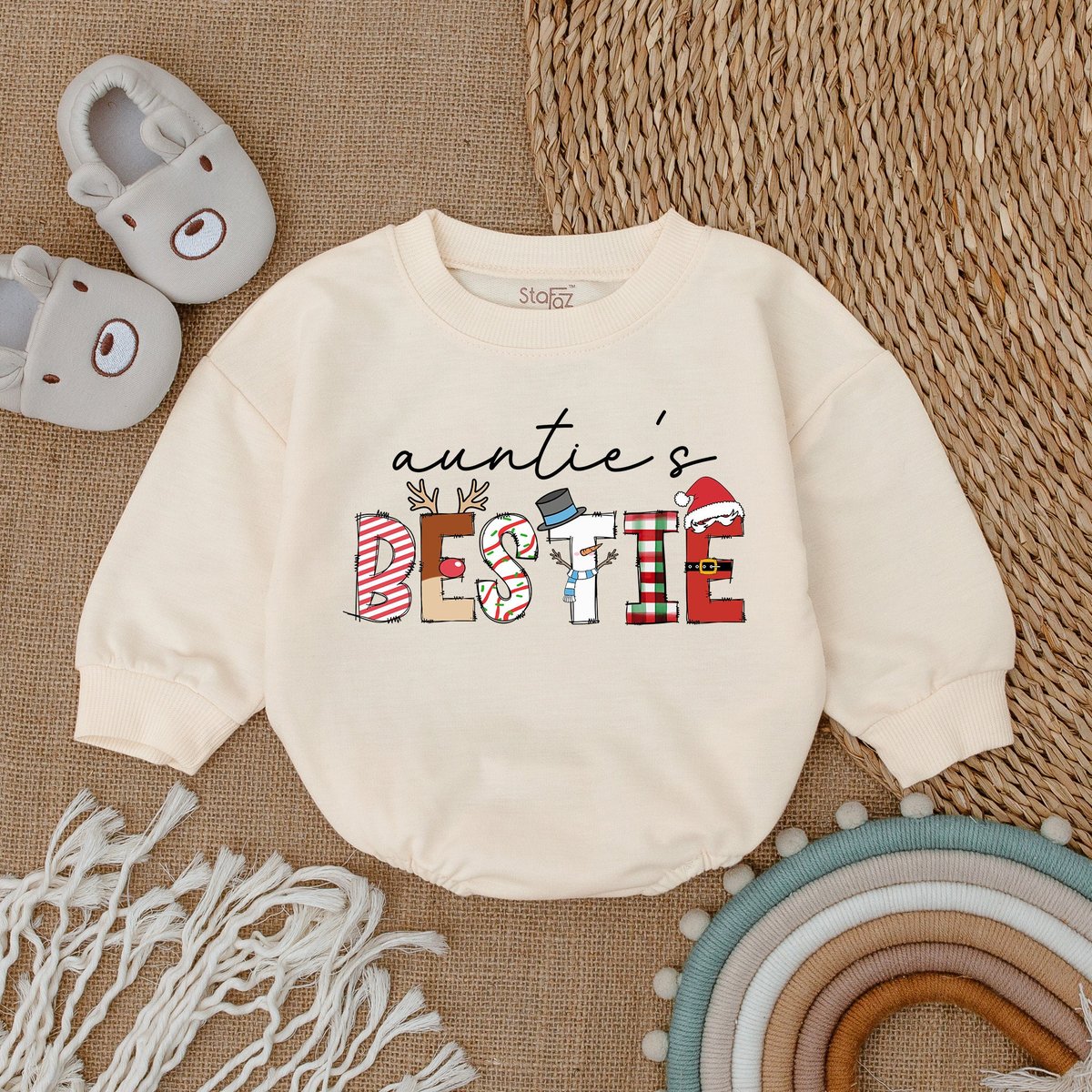 Auntie's Bestie Romper Baby Cozy Clothes Christmas Bodysuit Baby Outfit Oversized Long Sleeve Bodys