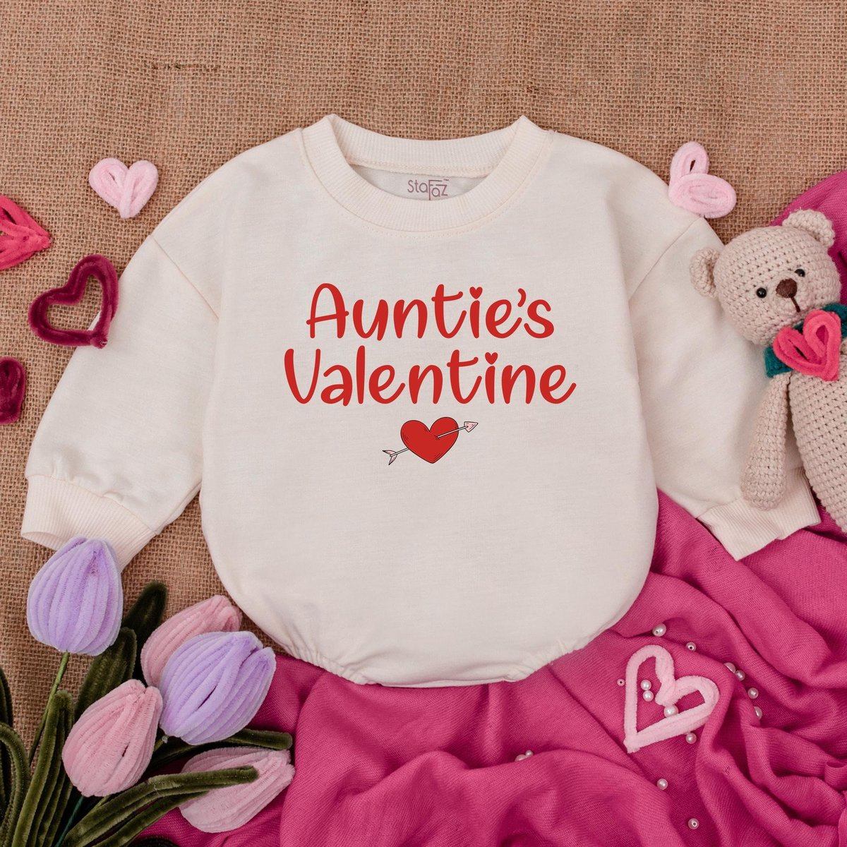 Auntie's Valentine  First Valentine Baby Outfit  Valentine Bubble Romper  Girls Valentine Baby Romper