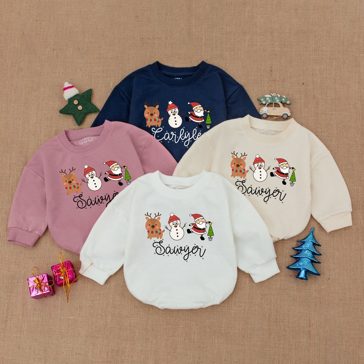 Baby Christmas Outfit Personalized Romper Reindeer Christmas Tree Snowman Newborn Baby Shower Christ 157