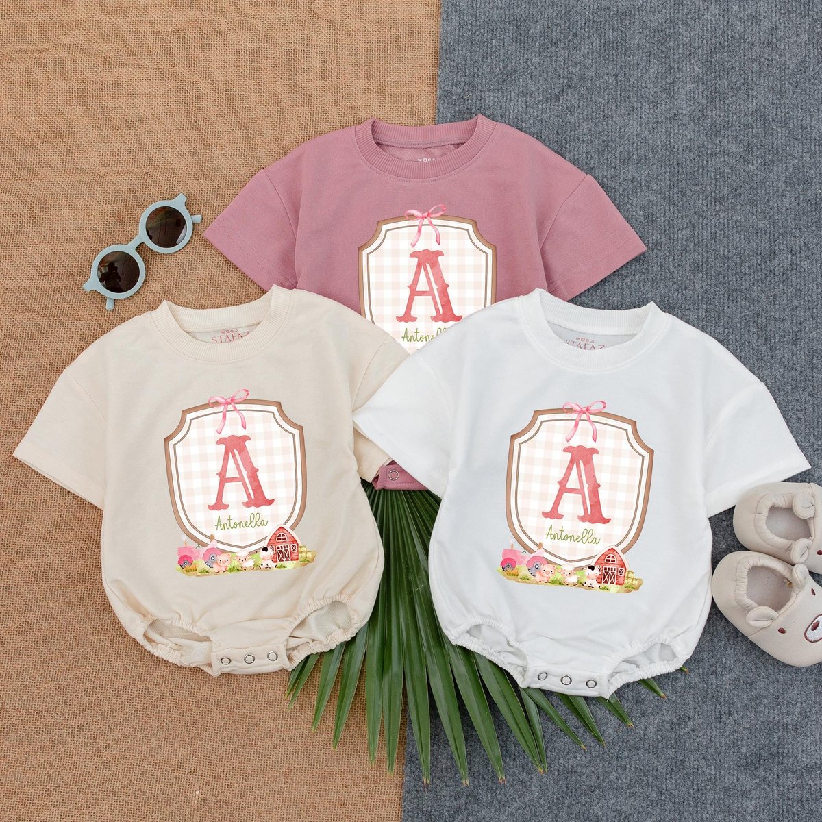 Baby Farm Girl T shirt Bubble Romper Country Baby Outfit for Girls Farm Animal Birthday Suit Custom 188