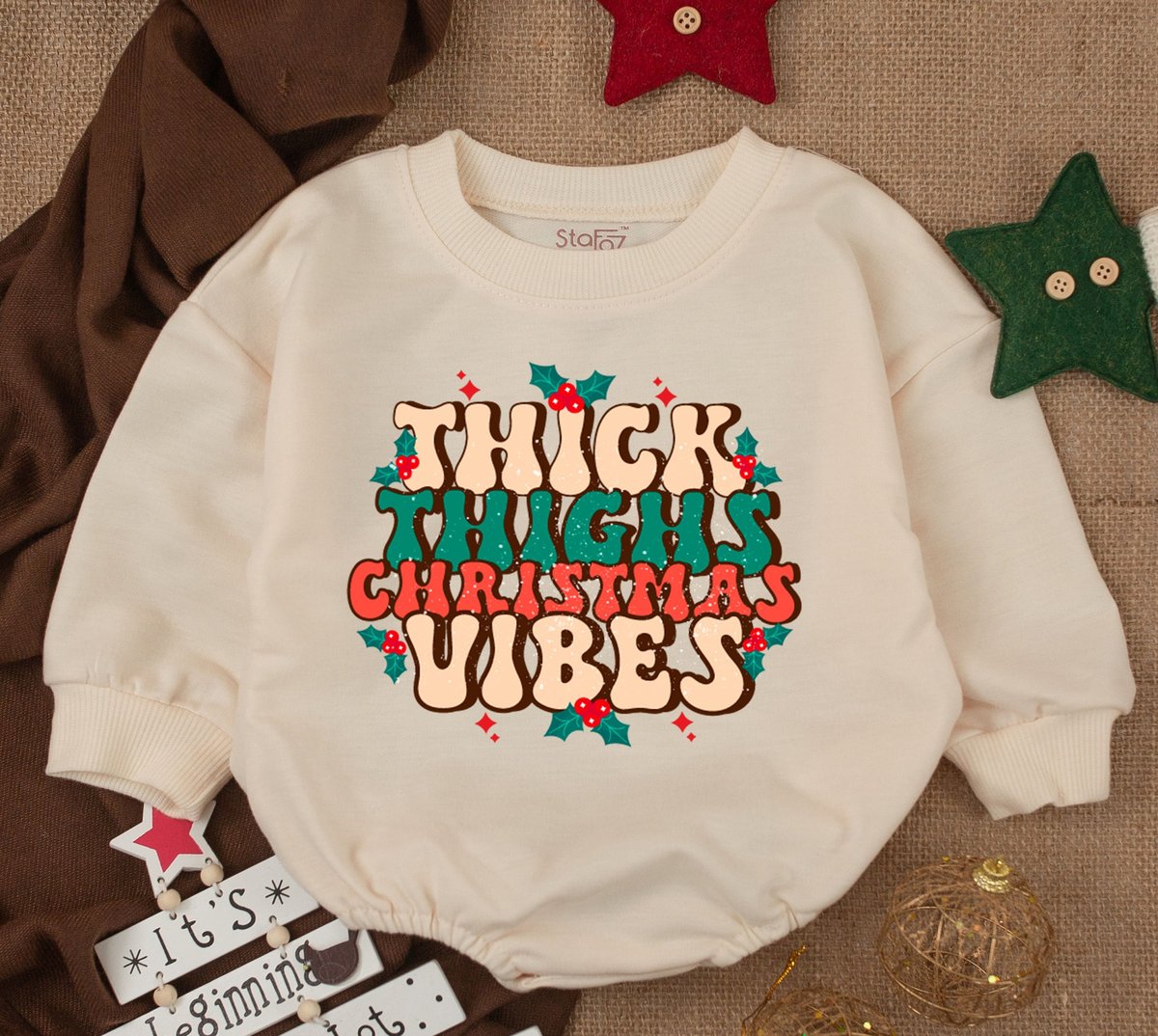 Baby Girl Christmas Outfit Holiday Bubble Romper Sweatshirt Thick Thighs 1st Christmas Romper Toddle 157