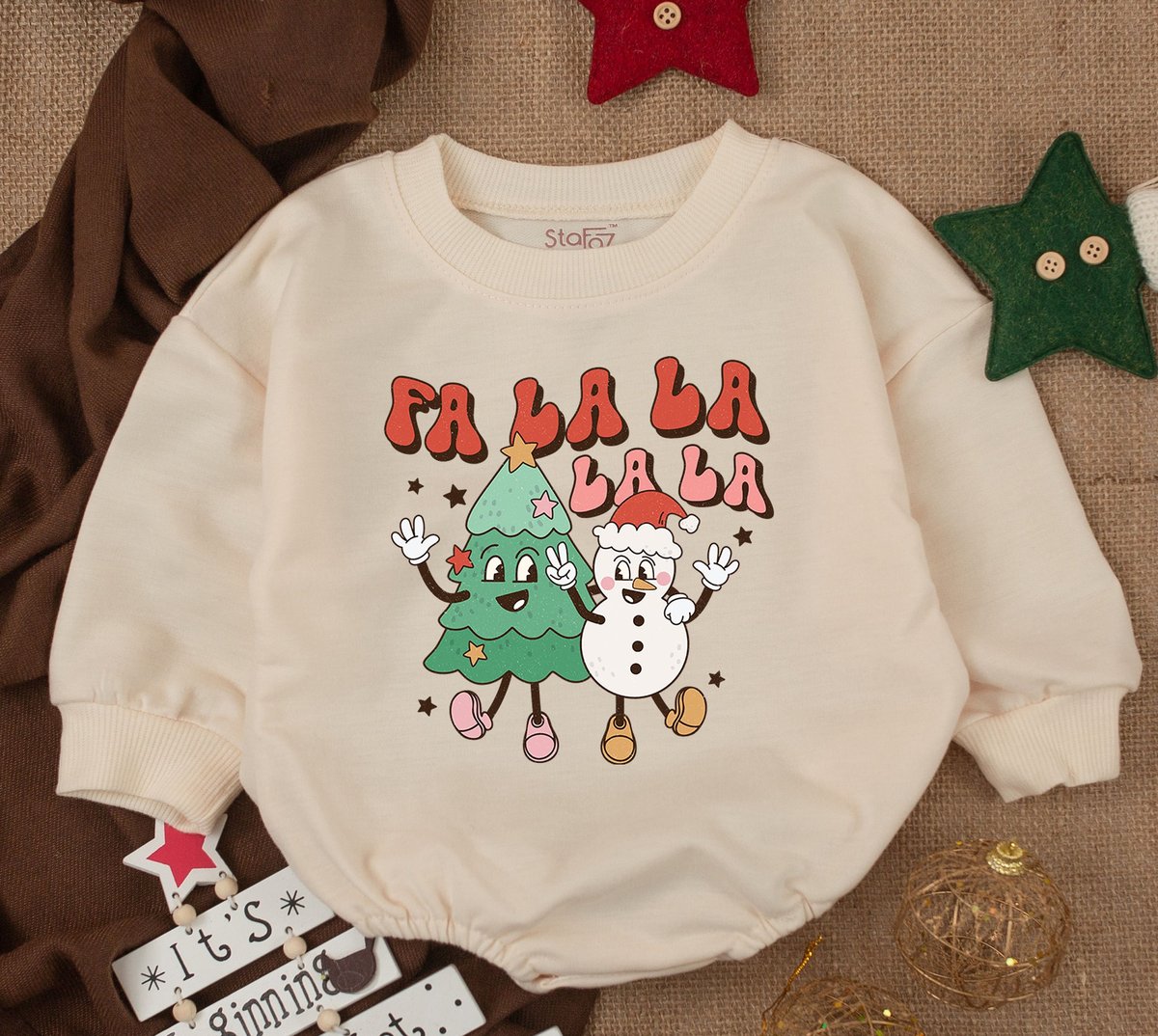 Baby Girl Christmas Outfit Retro Holiday Bubble Romper Sweatshirt 1st Christmas Romper Toddler Fa La 154