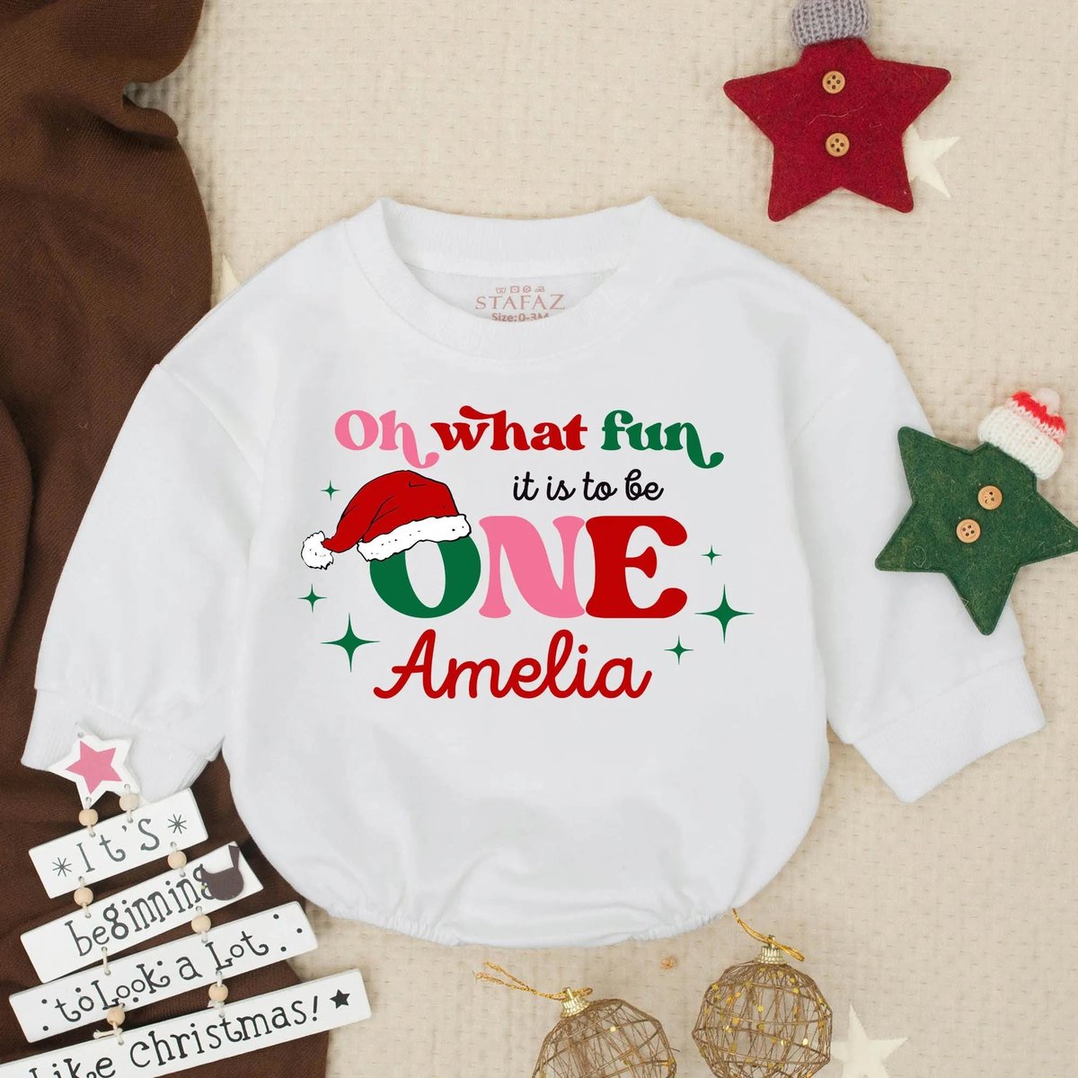 Baby Santa 1st Birthday Bubble Romper Personalized Christmas Outfit for Baby Holiday Sweatshirt Infa