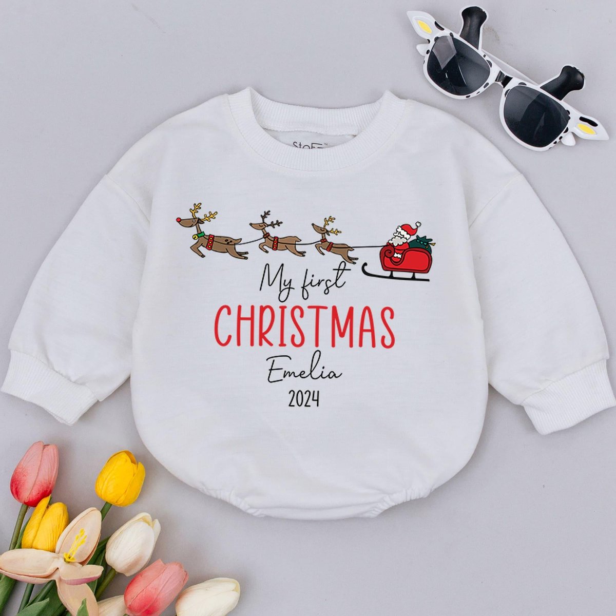 Baby's First Christmas Bubble Romper 1st Christmas Baby Holiday Outfit Baby Shower Funny Christmas 178
