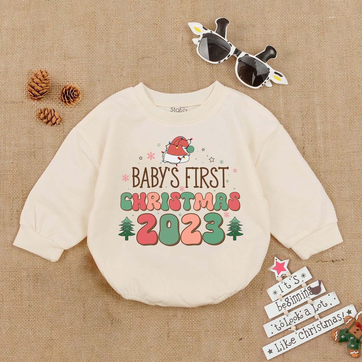 Baby's First Christmas Romper Baby Bubble Romper Christmas Baby Girl Outfit Christmas baby outfit B