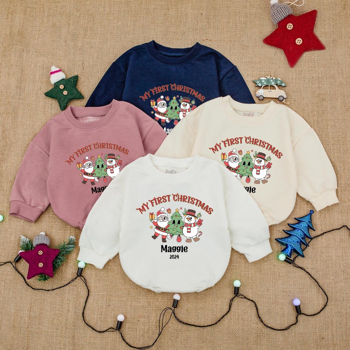 Babys First Christmas Outfit Custom Name Christmas Bubble Romper Christmas Tree Bodysuit Newborn Win 180