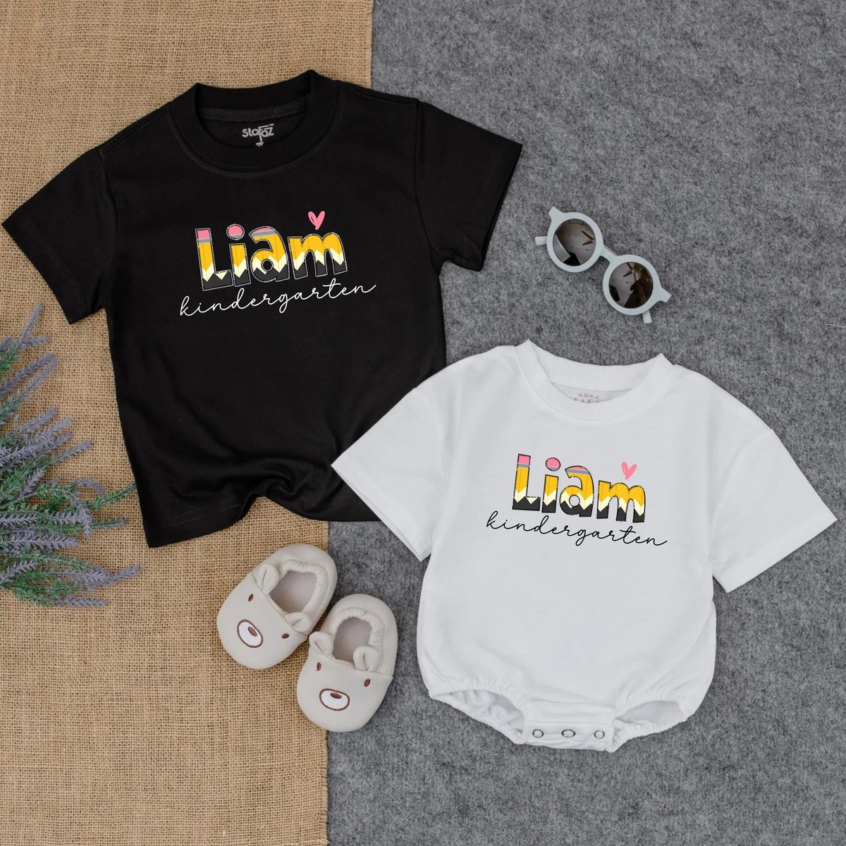 Back to School Kid T shirt First Day of School Custom Pencil Kids Name Bubble Romper School for Kid 431