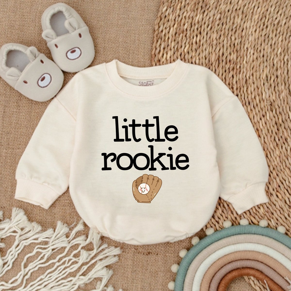 Baseball Announcement Romper  Little Rookie Bubble Romper  Baseball Baby Gift Game Day Romper B