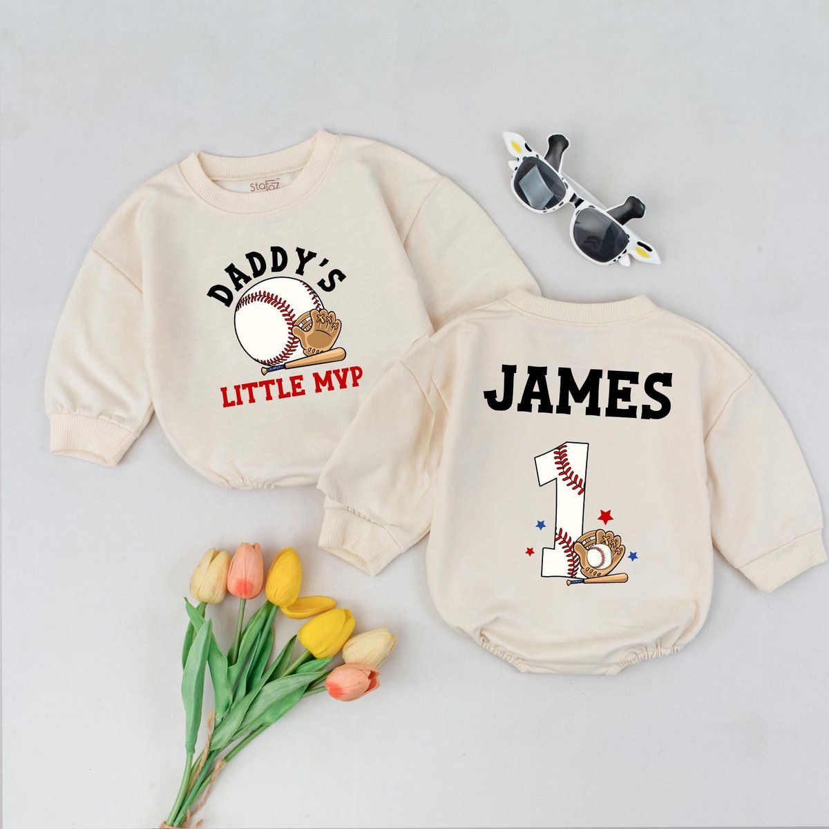Baseball Baby Outfit Daddy's Little MVP Custom Name Baseball First Birthday Baseball Outfit Sports 429