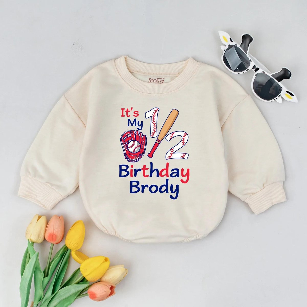 Baseball Half Birthday Outfit Custom 12 Birthday Bodysuit Personalized Sports Baby Gift Six Month Bi 434