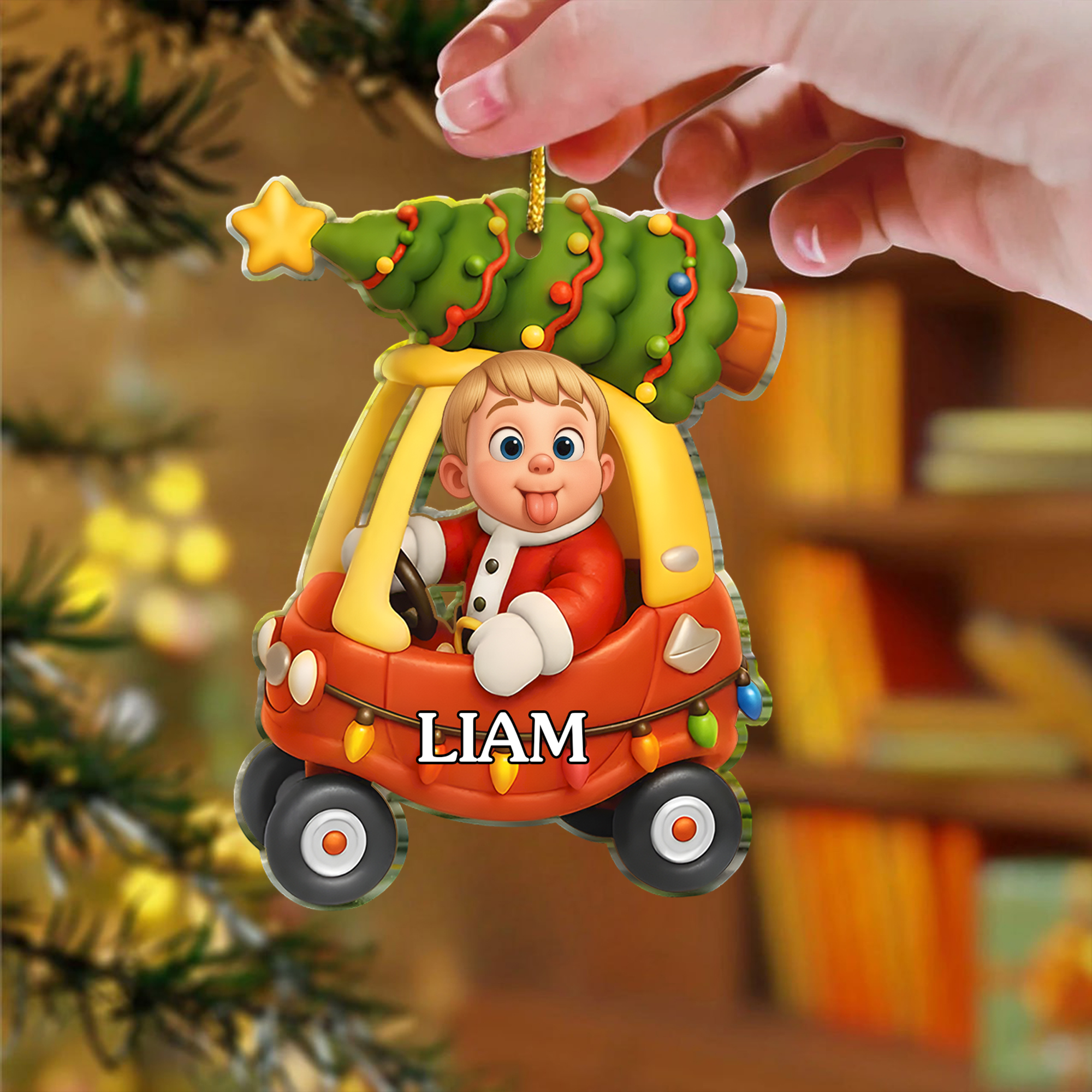 Personalized Babys First Christmas Ornament  Boy in Car Acrylic  Holiday Gift for New Parents Son Grandson 2025-ASO-C0GIH