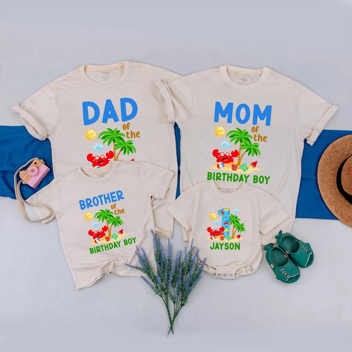 Beach Birthday Matching Family Shirts Crab and Beach Ball Clothes Summer Beach Party Outfit Personal 431