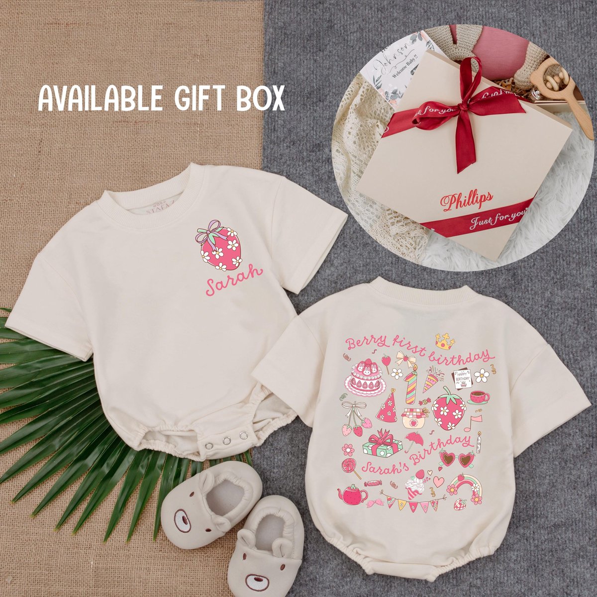 Berry First Birthday Baby Romper Personalized 1st Birthday Bodysuit Cute Strawberry Romper First Bir 434