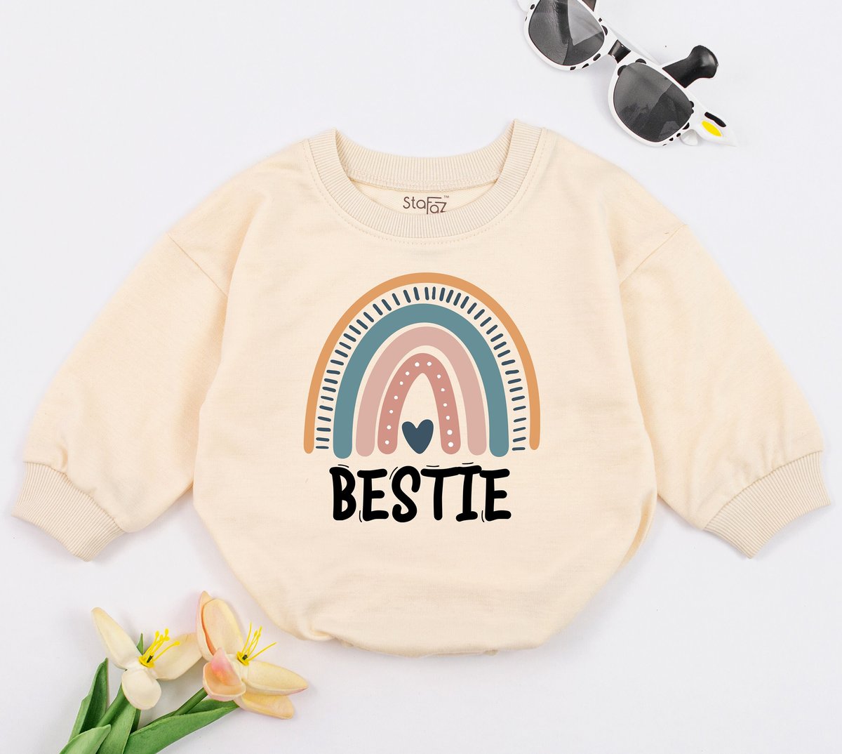 Besties Baby Romper Retro Best Friends Bodysuit Cute Natural Baby Clothes Minimalist Baby Romper Mod 148