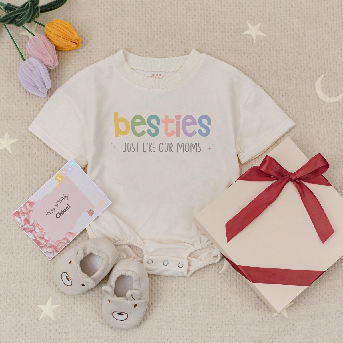 Besties Just Like Our Moms Baby Romper Natural Best Friend Baby Best Friend Outfit Baby Shower GiftF