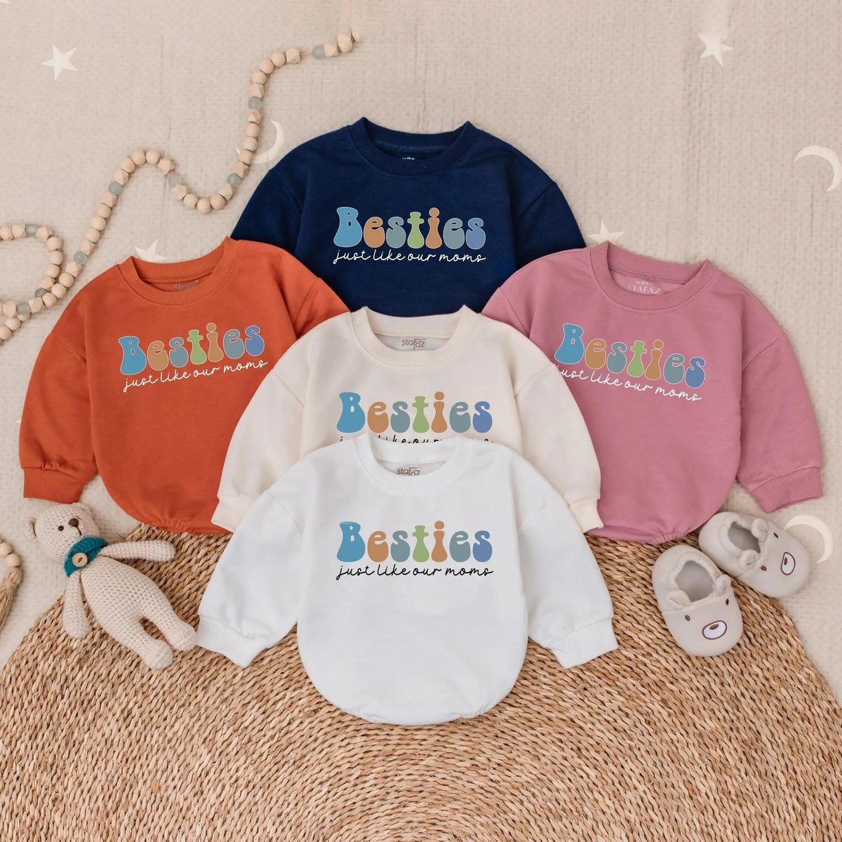 Besties Just Like Our Moms Baby Bubble Romper Cute Matching Baby Outfit Friends Baby Sweatshirt Ador