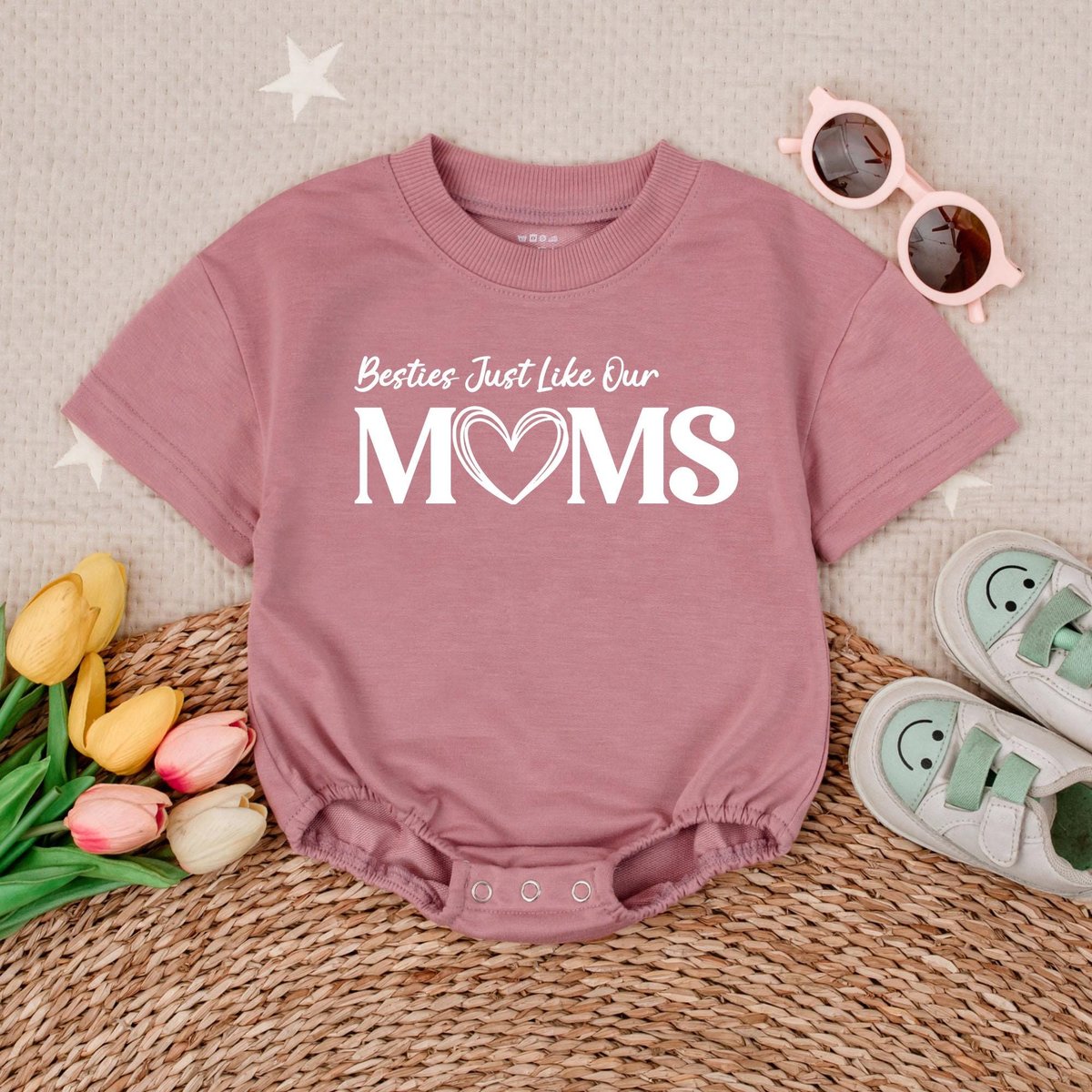 Besties Just Like Our Moms Short Sleeve Bubble Romper Matching Toddler Outfit Cute Baby Clothes Sibl