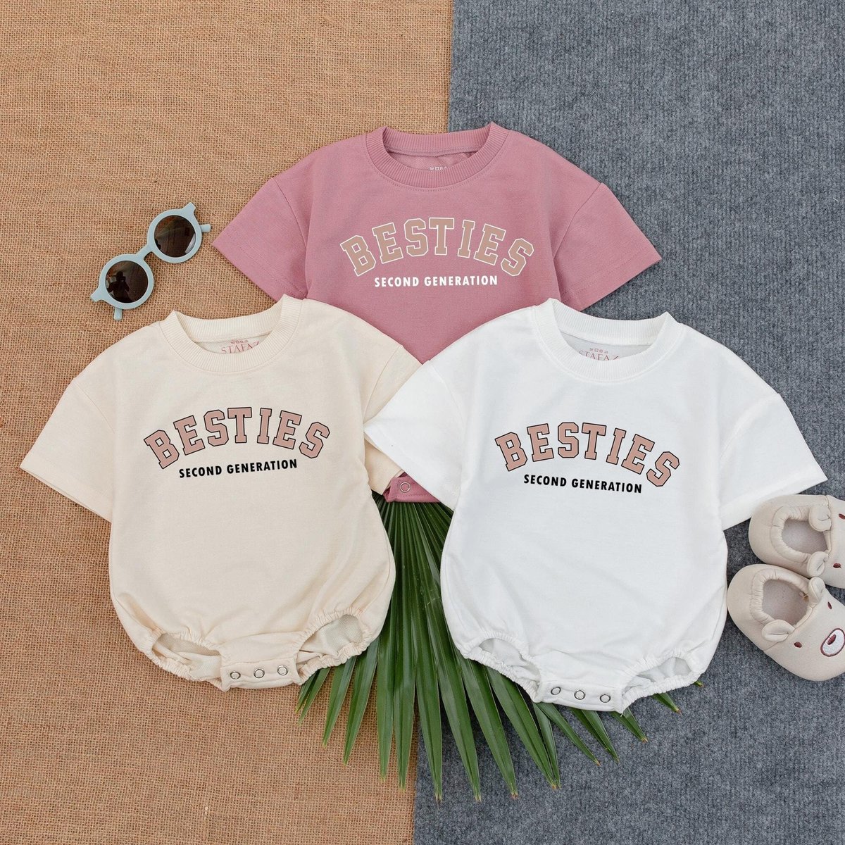 BFF Romper Baby Matching Outfit Second Generation Besties Romper Short Sleeve Bubble Romper Best Fri 184