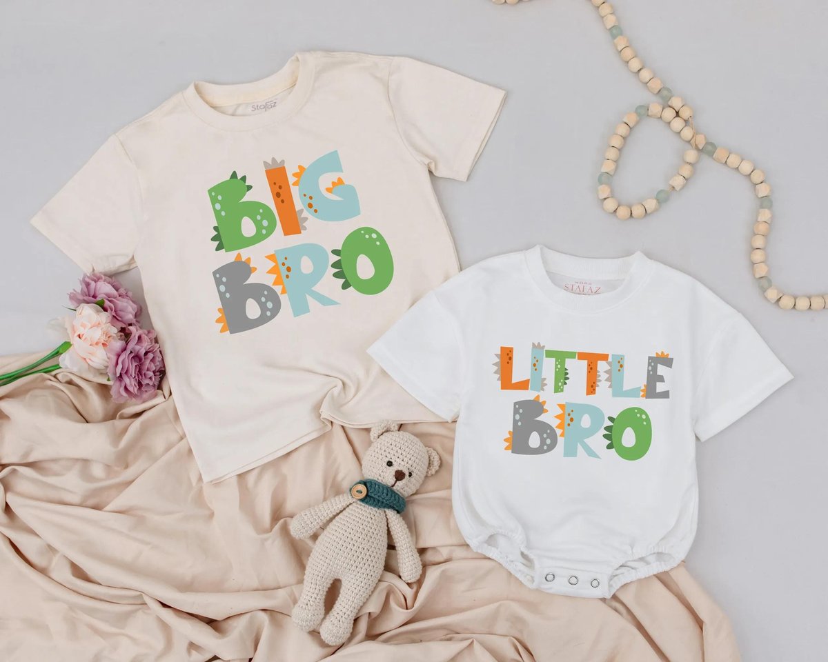 Big Bro and Little Bro Outfit Dinosaur Matching Sibling Shirt or Romper Toddler and Baby Brother Clo 188