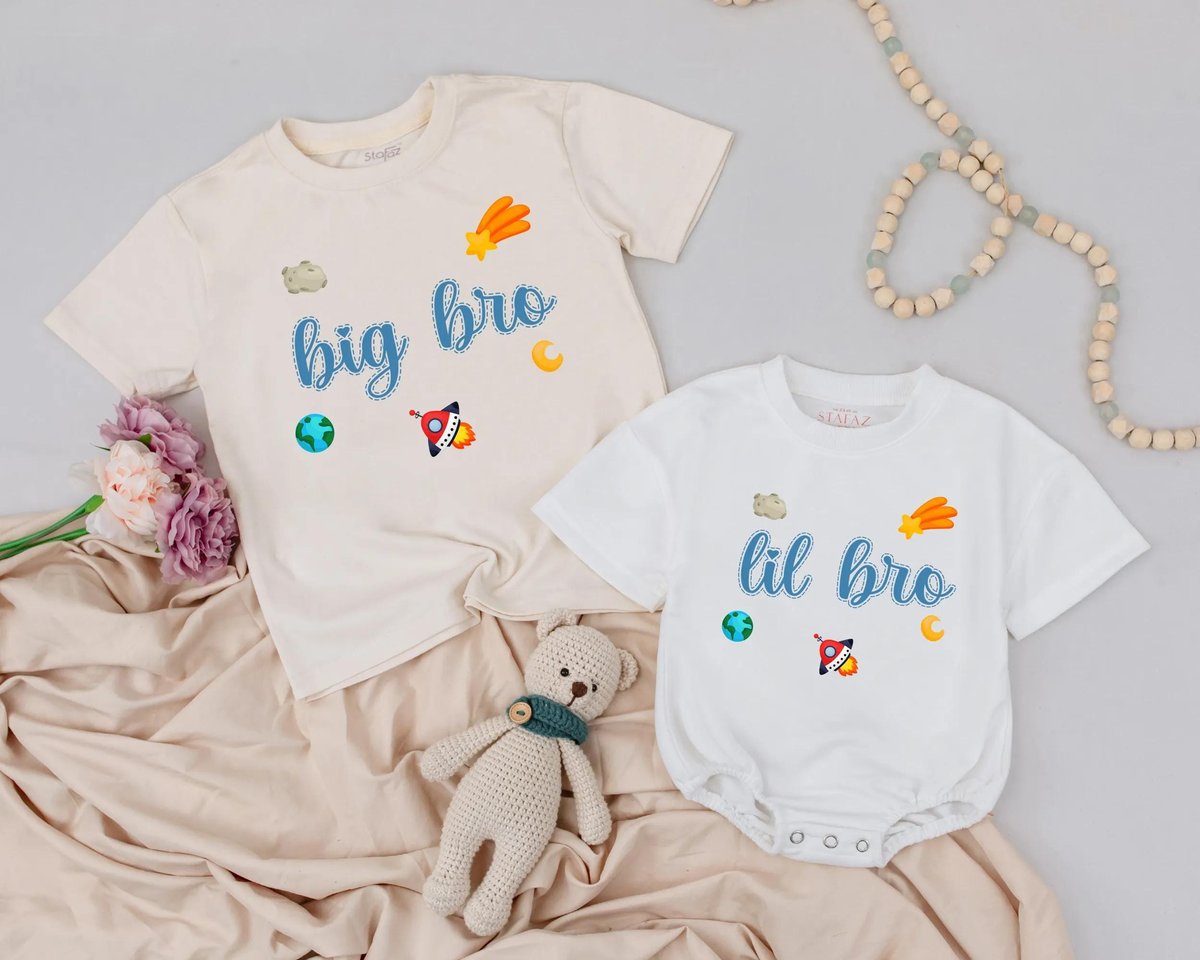 Big Bro Lil Bro Matching Outfits Sibling Shirts Baby and Toddler Matching Clothes Newborn Gift Space 189