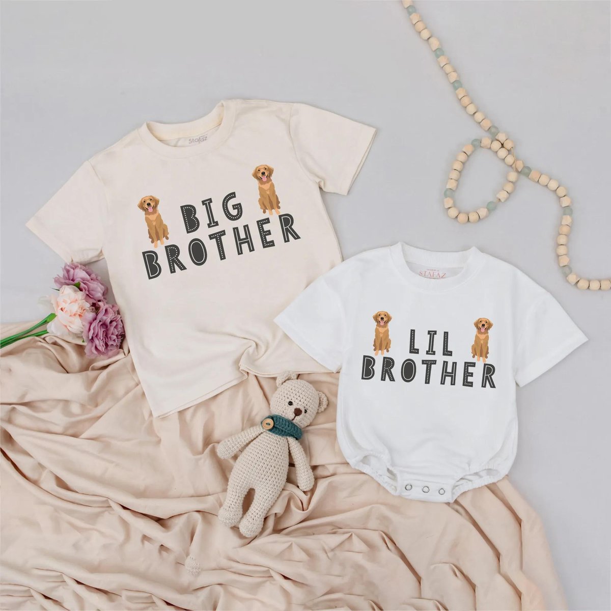 Big Brother Lil Brother Matching Shirts Dog Theme Sibling Outfits Toddler Shirt Baby Bodysuit Puppy 432