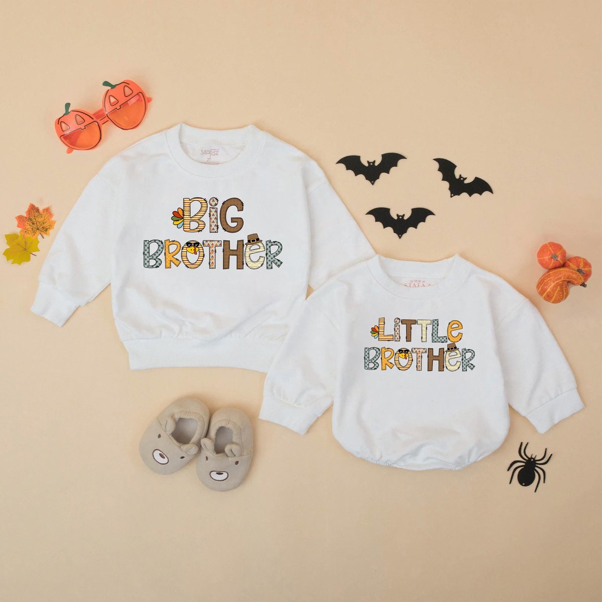 Big Brother Little Brother Thanksgiving Matching Shirts Fall Sibling Outfit Turkey Brother Matching 432