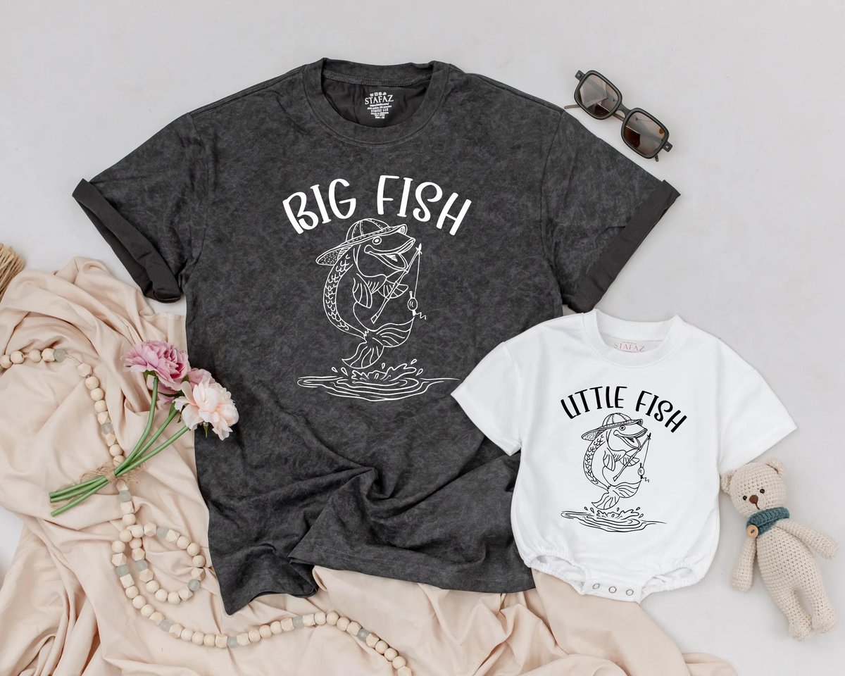 Big Fish Little Fish Matching Shirt Daddy and Me Fishing Outfit Father Son Fishing Shirt Baby Bubble 189