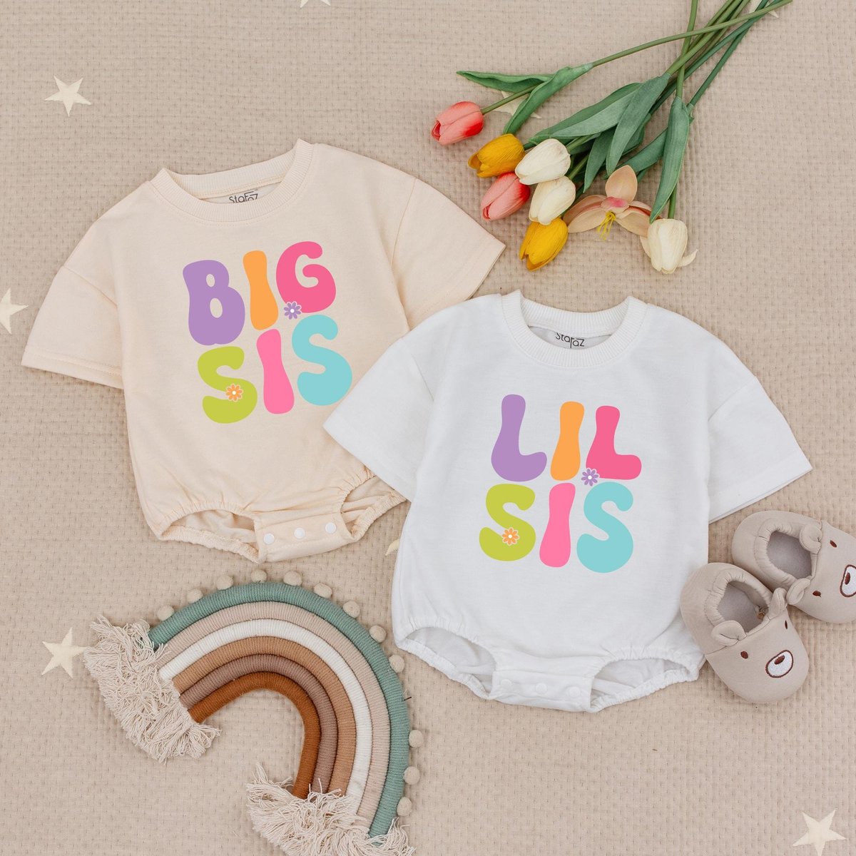 Big Sis Lil Sis Matching Bubble Romper Matching Sister Baby Romper New Big Sister New Little SisterN