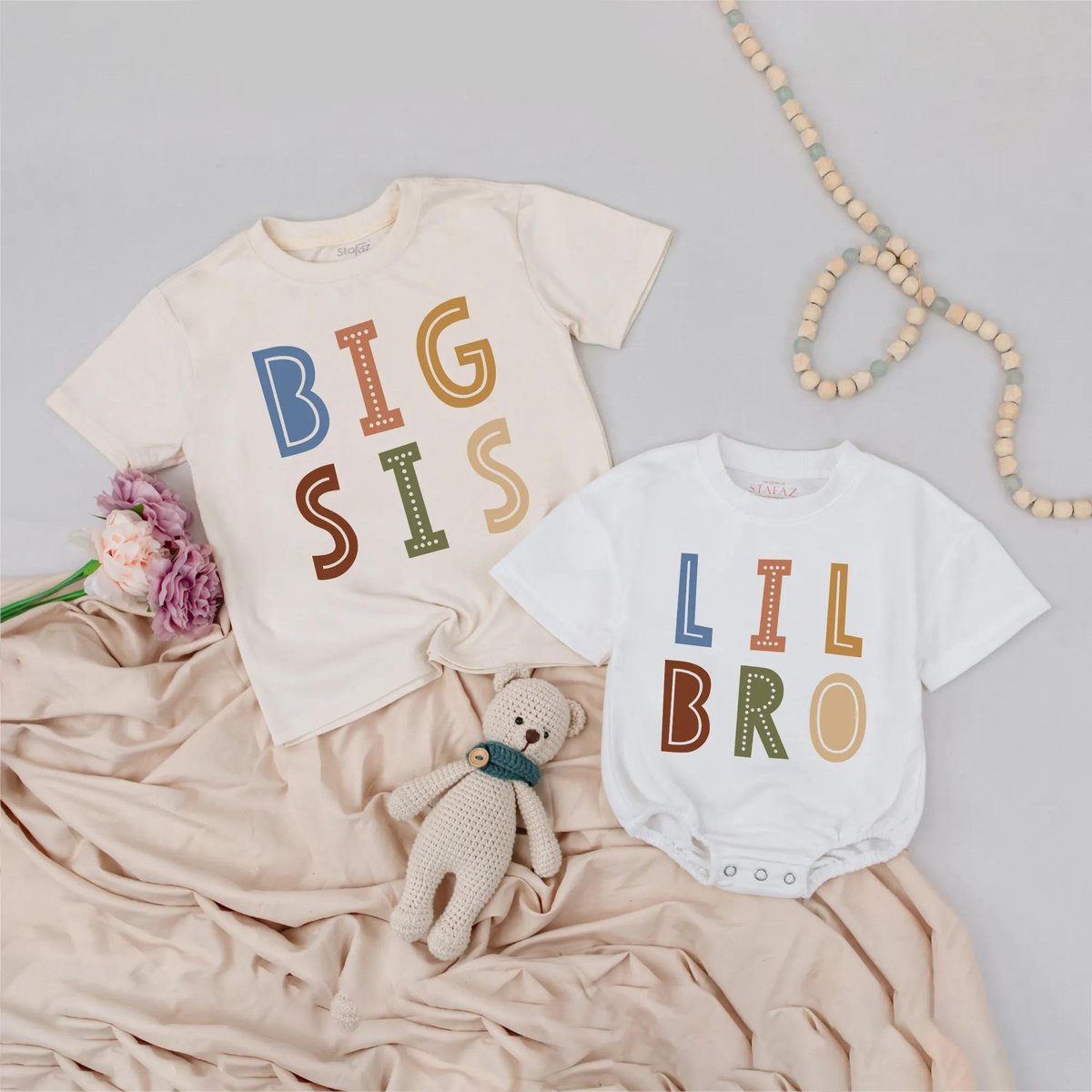 Big Sister and Little Brother Matching Outfits Boho Neutral Sibling Shirt Sibling Announcement Gende 430