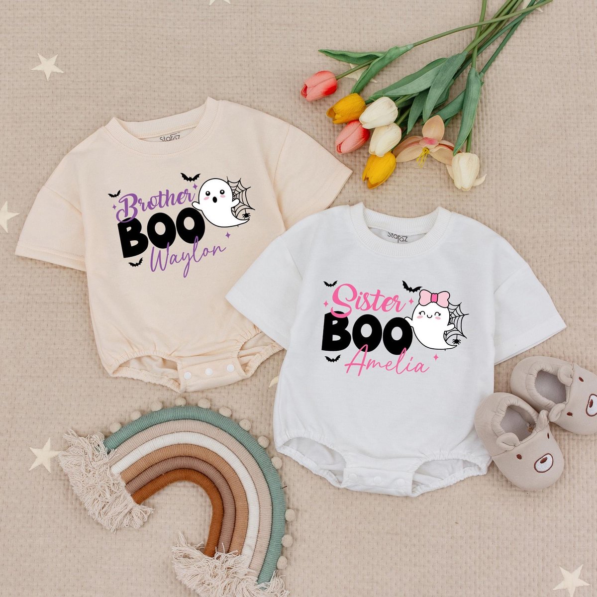 Big Sister Brother Ghost Halloween Sibling Bubble Romper Sis Bro Halloween Boo Baby Romper Matching