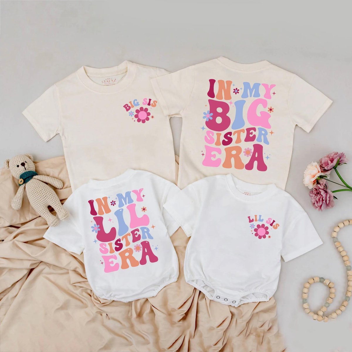 Big Sister Lil Sister Matching Outfits Retro Pastel Toddler and Baby Girl Clothes Custom Sister Anno 431
