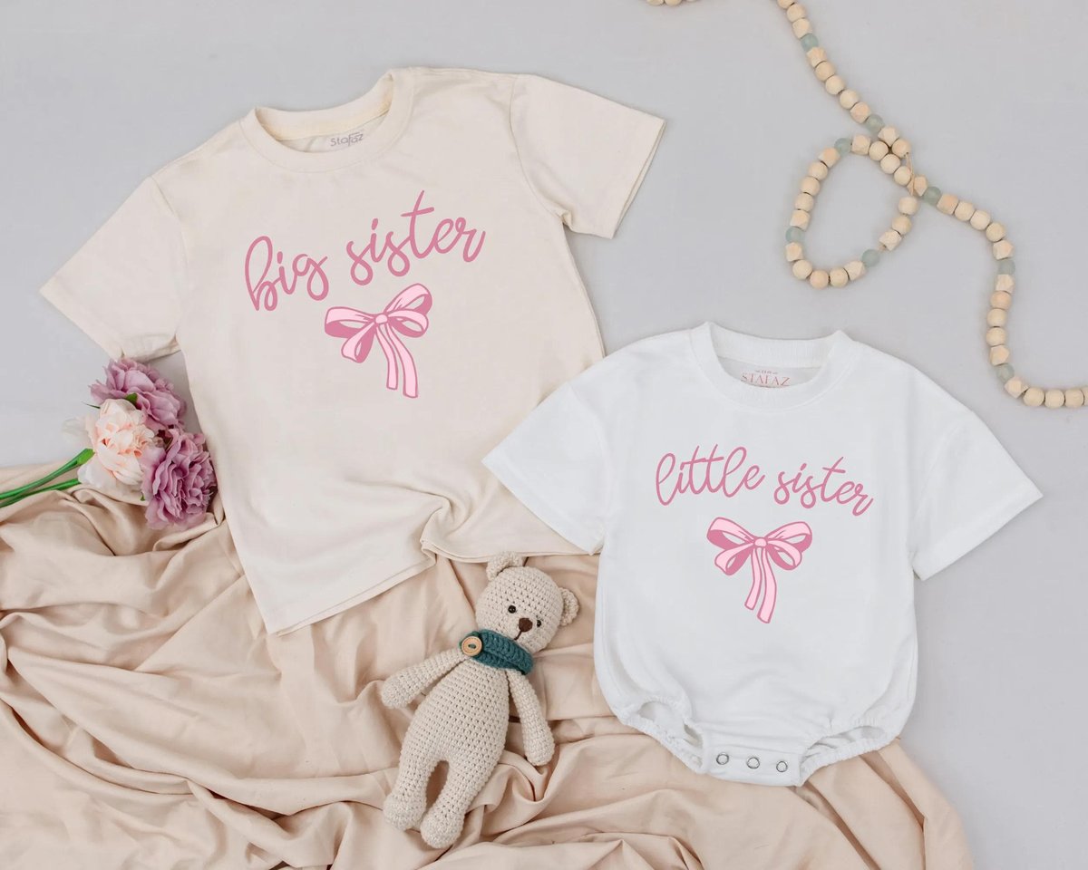 Big Sister Little Sister Matching Outfits Bow Sibling Shirts Baby Girl Clothes Toddler Sister Outfit 189