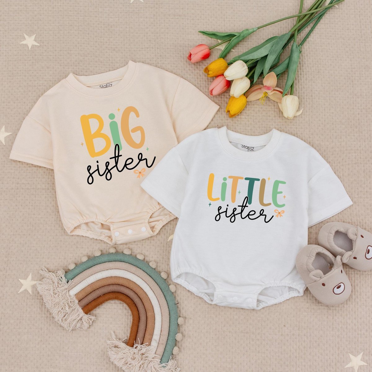 Big Sister Little Sister Matching Family Bubble Romper Custom Sibling Outfit for Girls Baby Girl Out