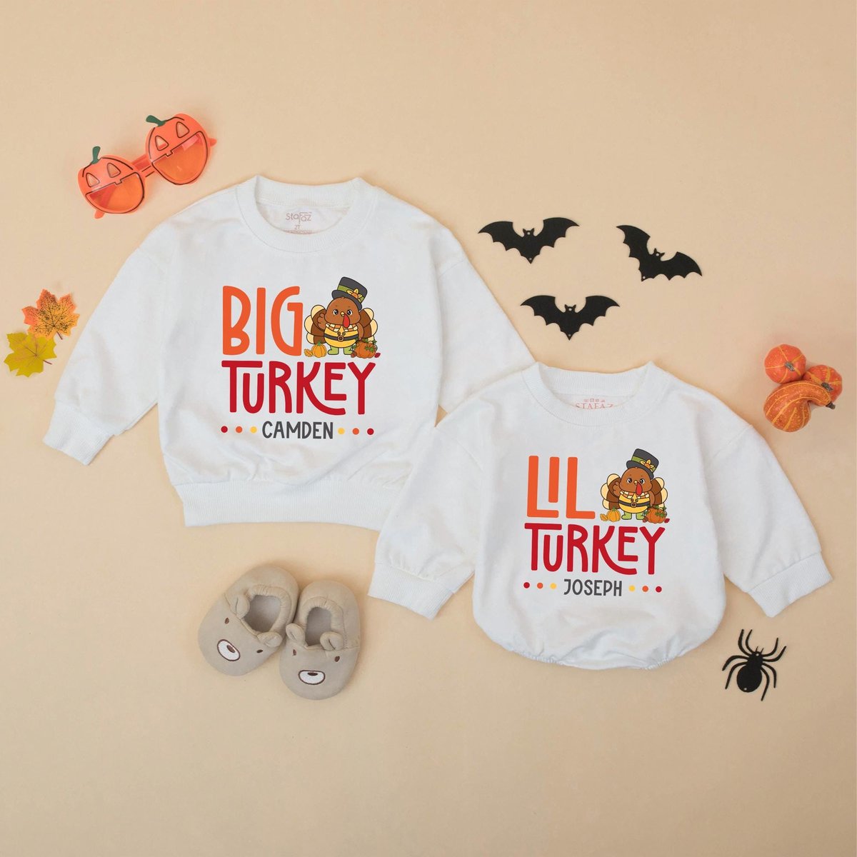 Big Turkey Little Turkey Matching Thanksgiving Shirts Personalized Sibling Fall Outfits Custom Thank 432