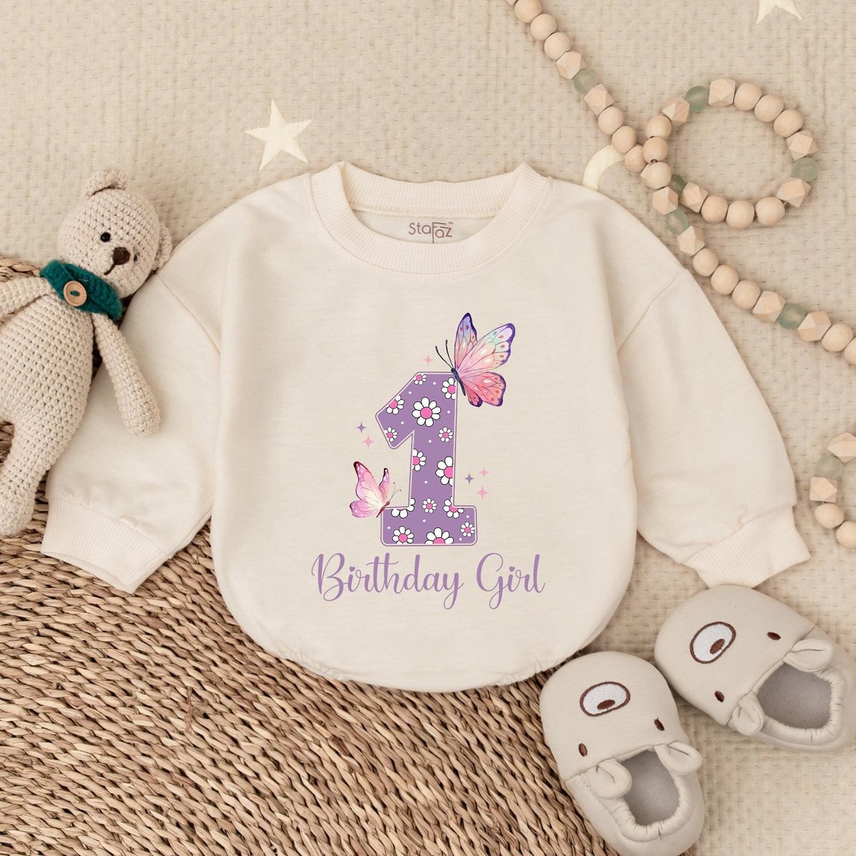 Birthday Girl Butterfly Bubble Romper Baby Bodysuit Birthday Girl Outfit Baby Girl Birthday Outfit B