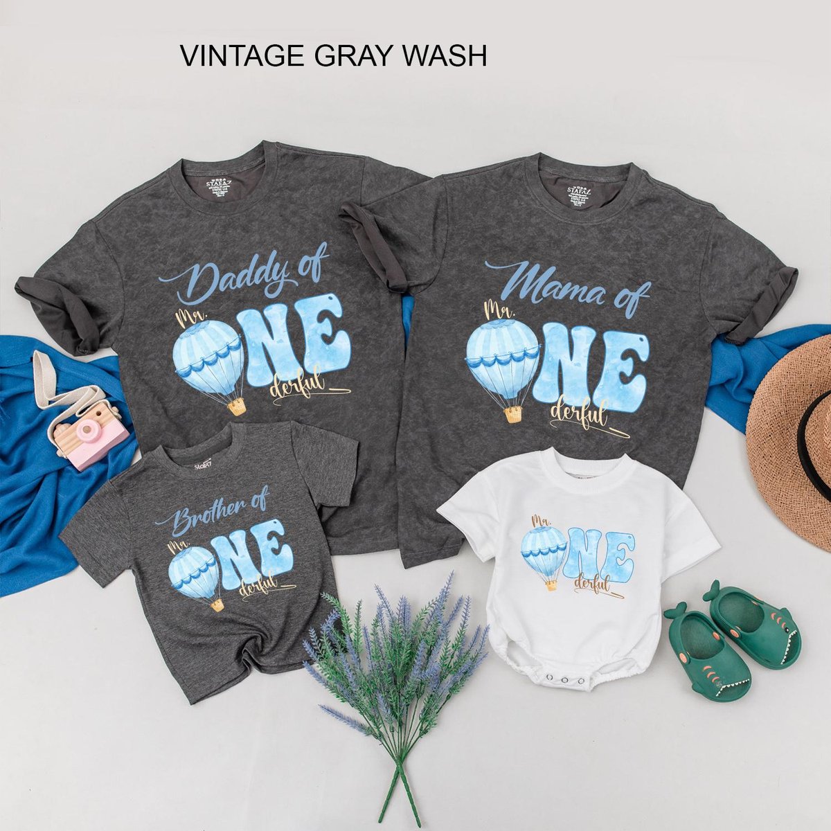 Blue Air Balloon Mr Onederful Family Birthday Shirt Little Mr One derful Birthday Party Outfit Blue 189